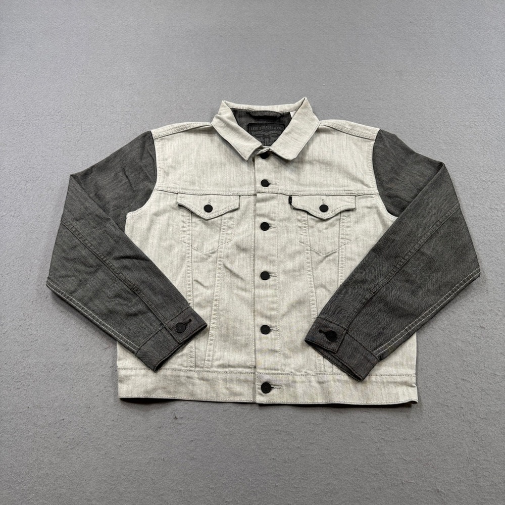 Levi's Trucker Jacket Men's Medium Gray Denim Two Tone Black Label Button Up y2K